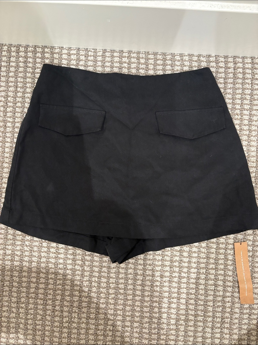Reformation Black High-Rise Skort with Flap Pocket Detail